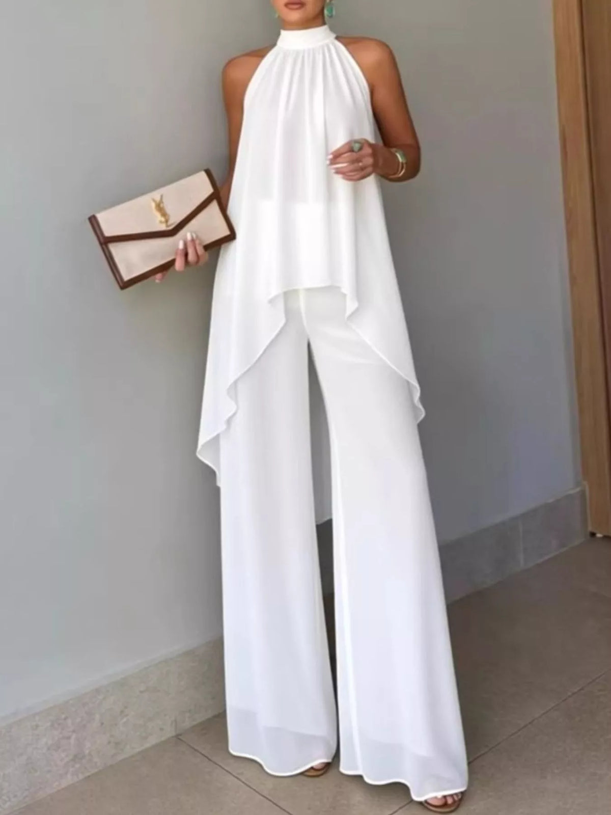 High-Low Sleeveless Top & Wide-Leg Pants Set