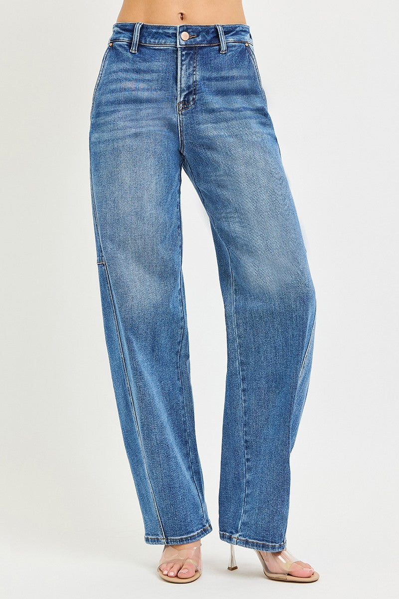 RISEN Slouchy Baggy Jeans by Trendsi in blue denim with faded wash, full-length