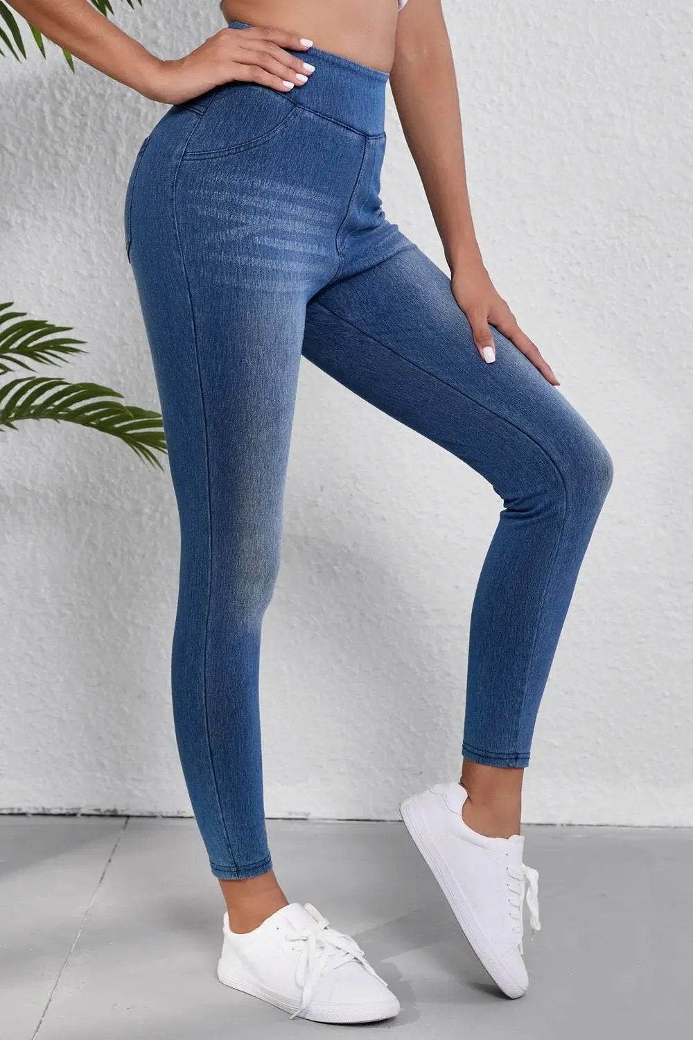 High-Waisted Skinny Jeans by Belle Bijouix in blue denim.