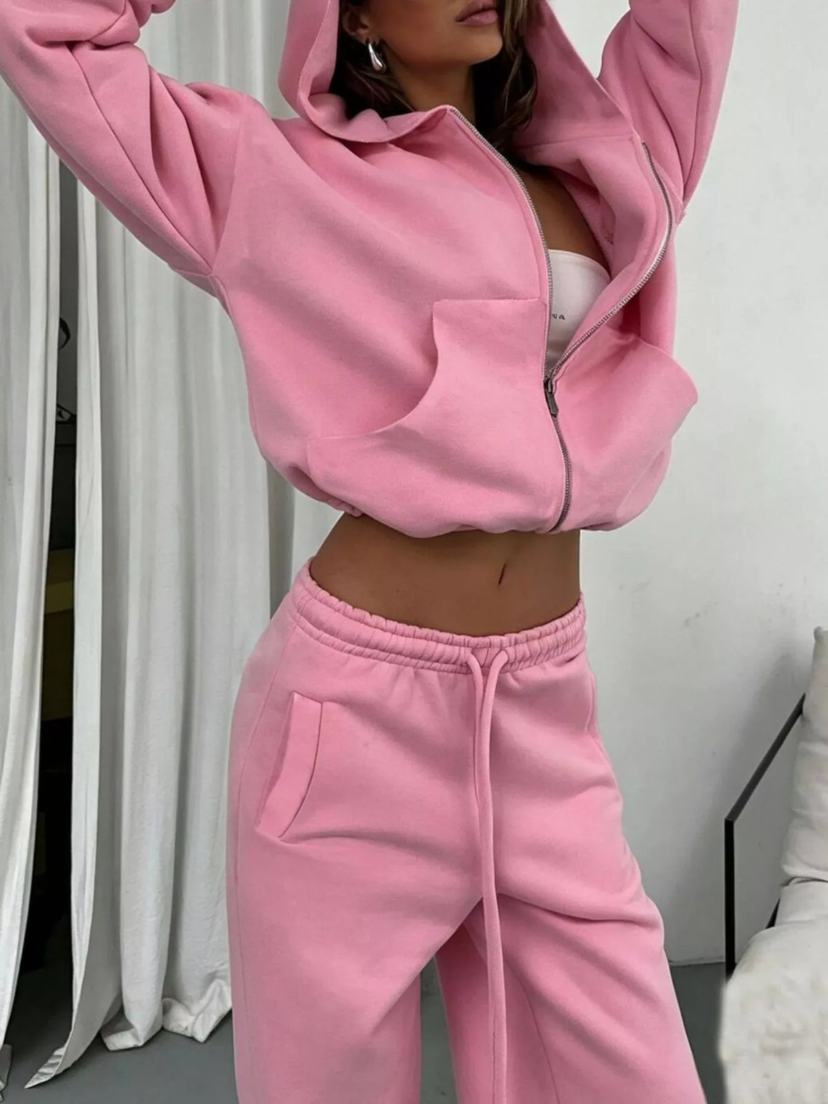 Zip-Up Hoodie & Wide-Leg Sweatpants Set by Belle Bijouix – view 14 of 29