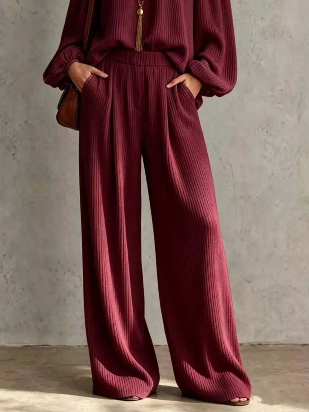 Off-Shoulder Crisscross Top & Wide-Leg Pants Set by Belle Bijouix – view 12 of 12