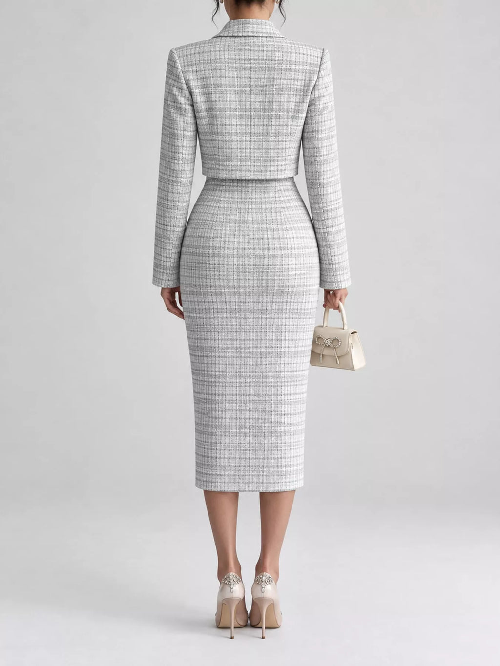 Tweed Square Neck Dress and Cardigan Set by Belle Bijouix – view 8 of 14
