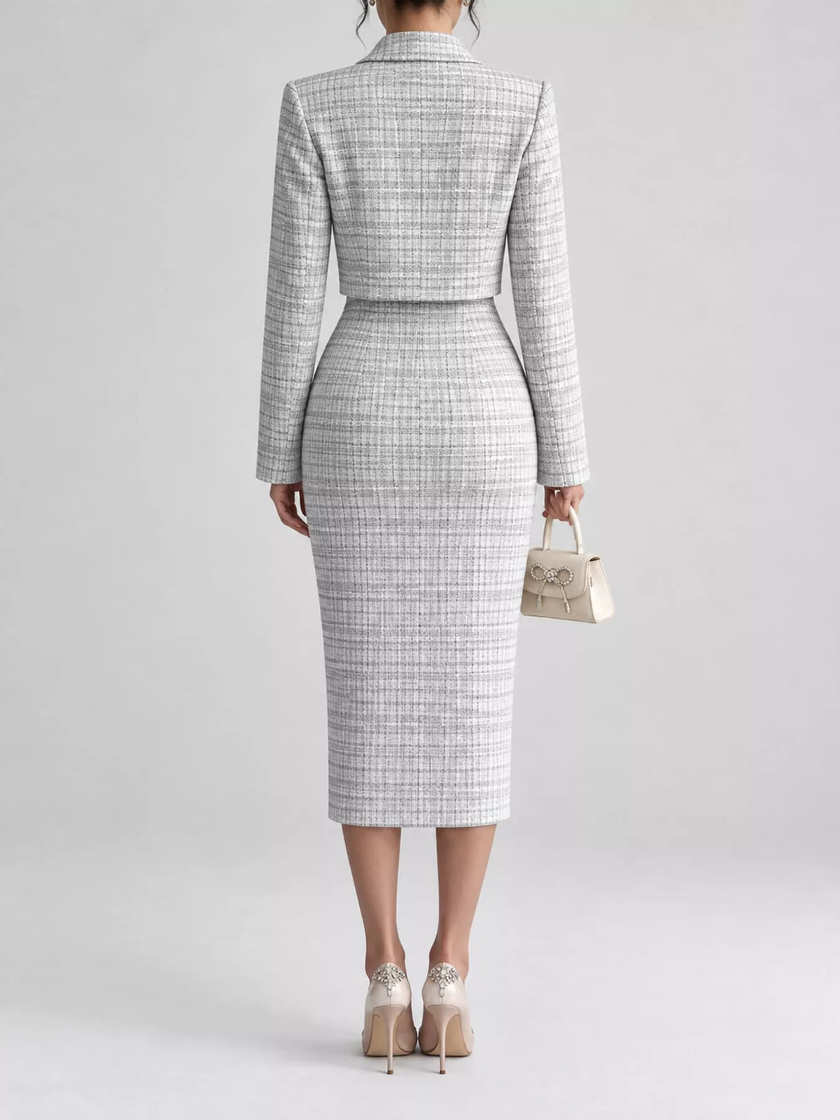 Tweed Square Neck Dress and Cardigan Set by Belle Bijouix – view 8 of 14