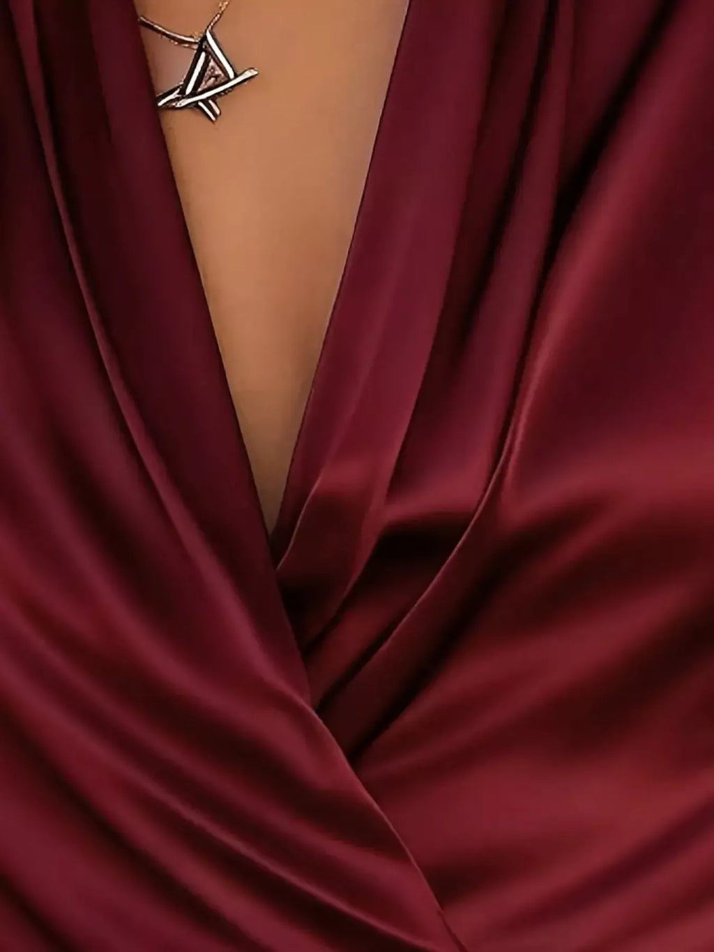 Satin Surplice Long Sleeve Blouse by Trendsi in burgundy satin.