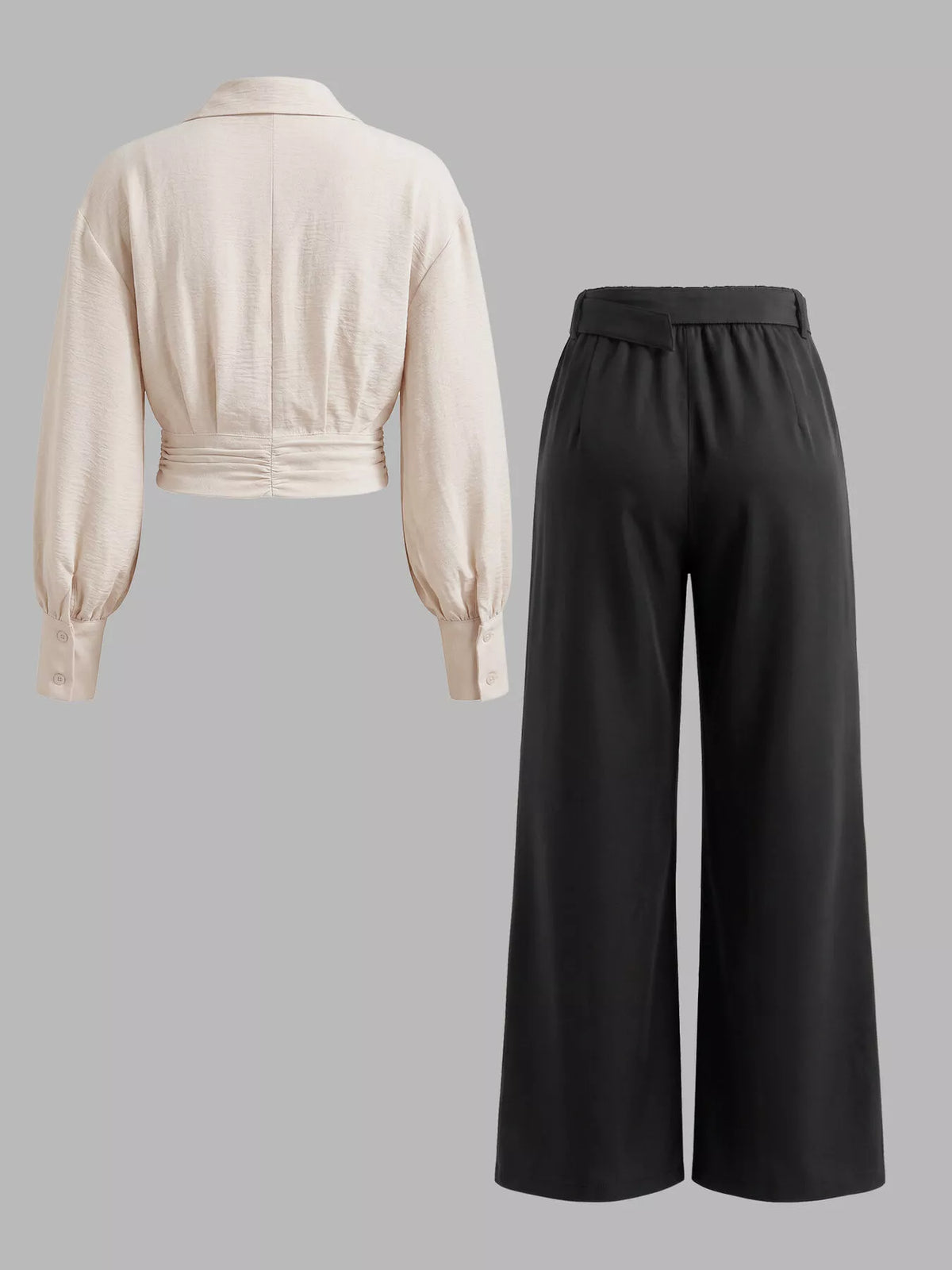 Tie-Front Shirt & Wide-Leg Pants Set