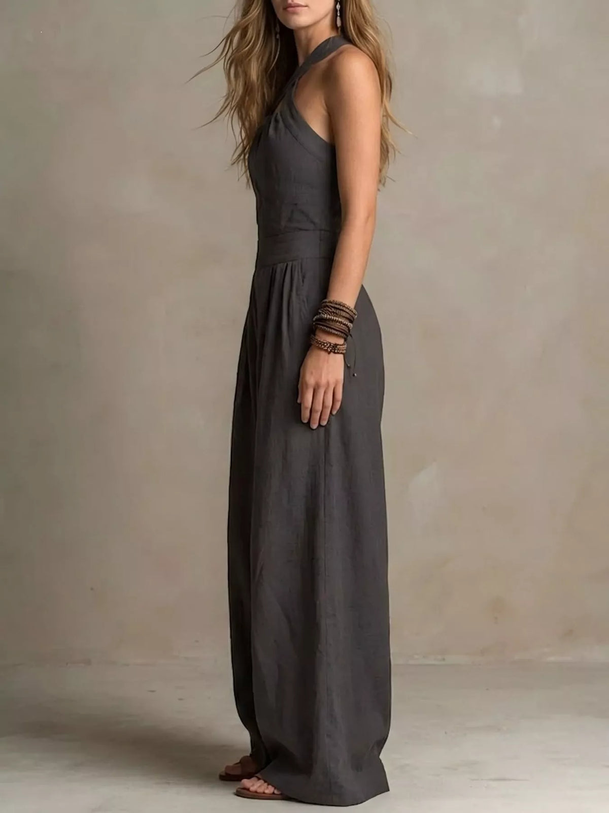 Crisscross Halter Linen Wide-Leg Jumpsuit by Belle Bijouix – view 13 of 45