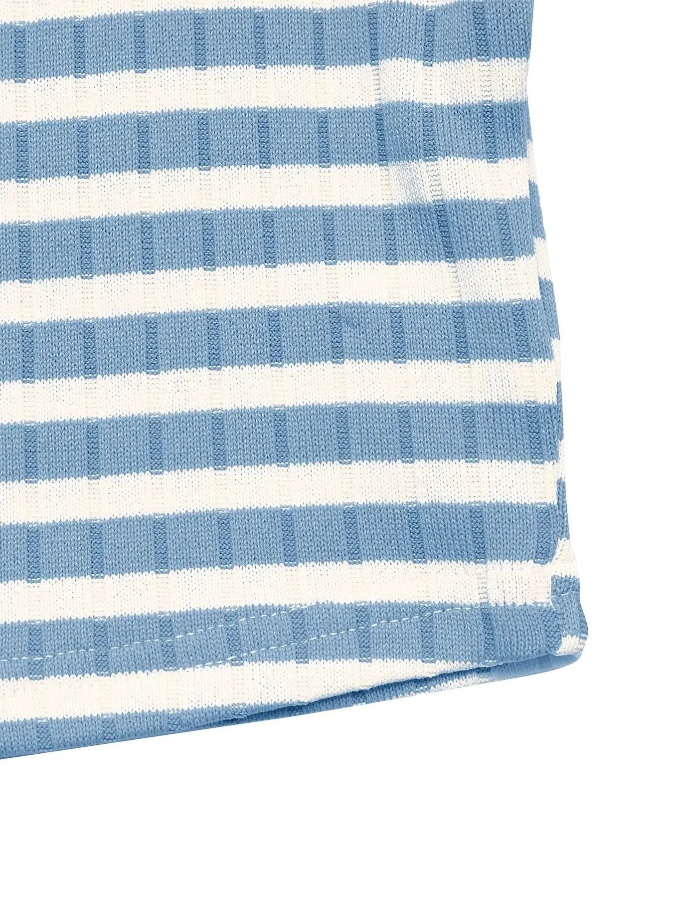Belle Bijouix striped knit lounge set in blue and white; top and pants
