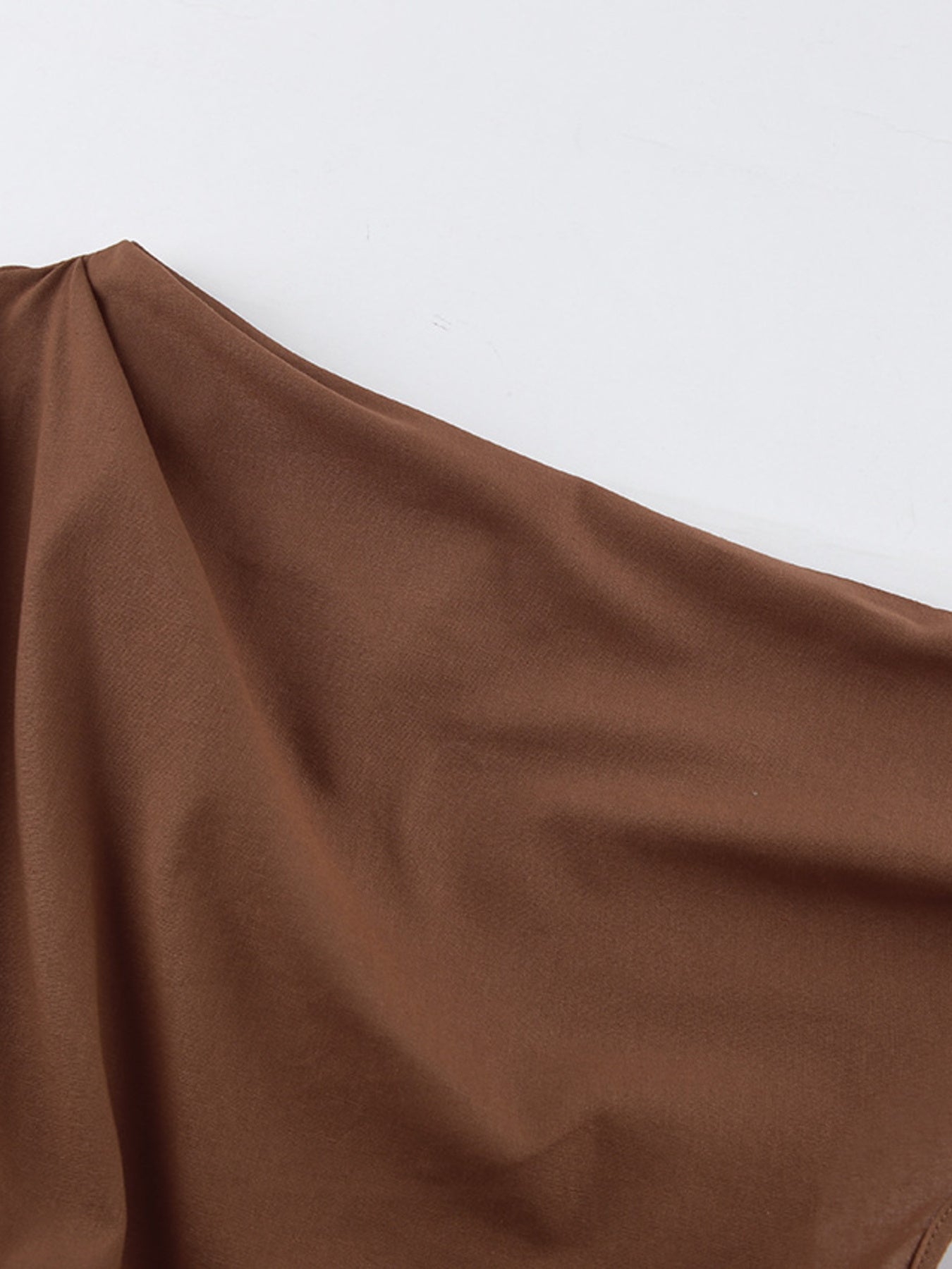 One-Shoulder Top and Shorts Set in brown fabric by Belle Bijouix