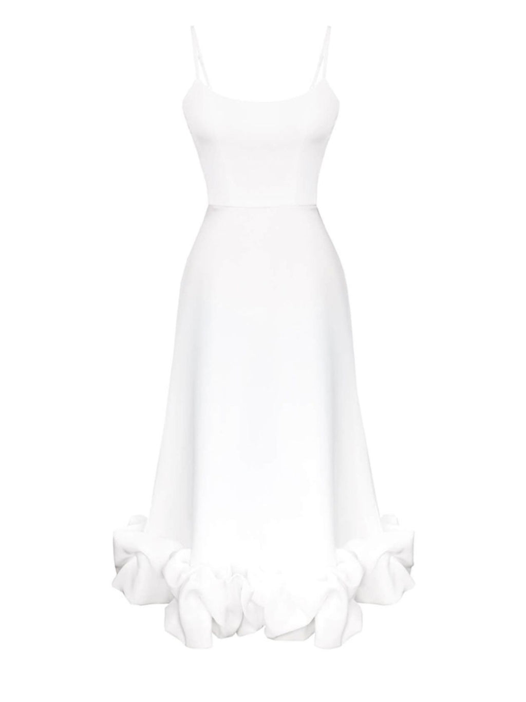 Ruffle Hem Scoop Neck Midi Dress by Trendsi in white with spaghetti straps