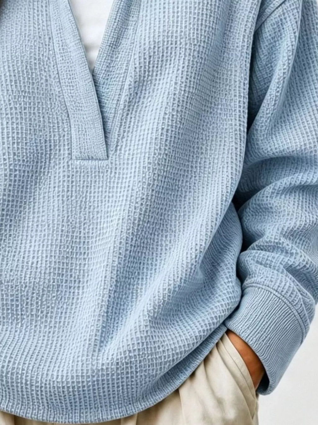 Waffle Knit Dropped Shoulder Sweatshirt