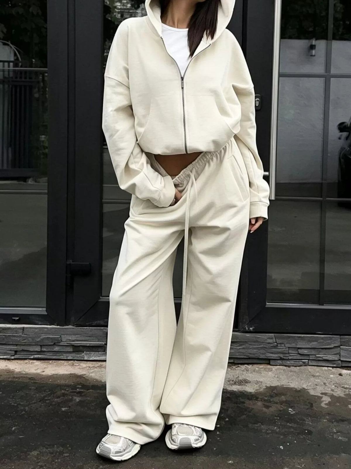 Zip-Up Hoodie & Wide-Leg Sweatpants Set by Belle Bijouix – view 1 of 29