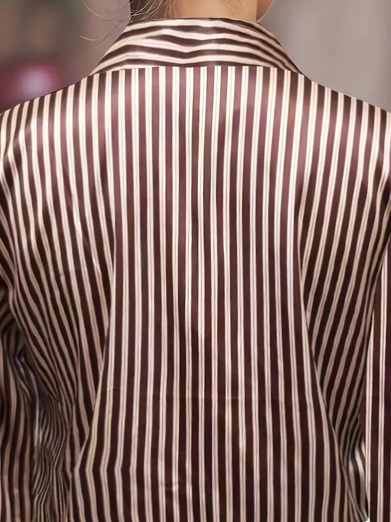 Striped long-sleeve shirt in burgundy and white with vertical stripes