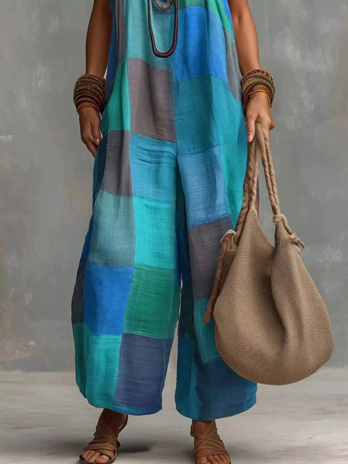 Plaid Halter Neck Wide-Leg Jumpsuit