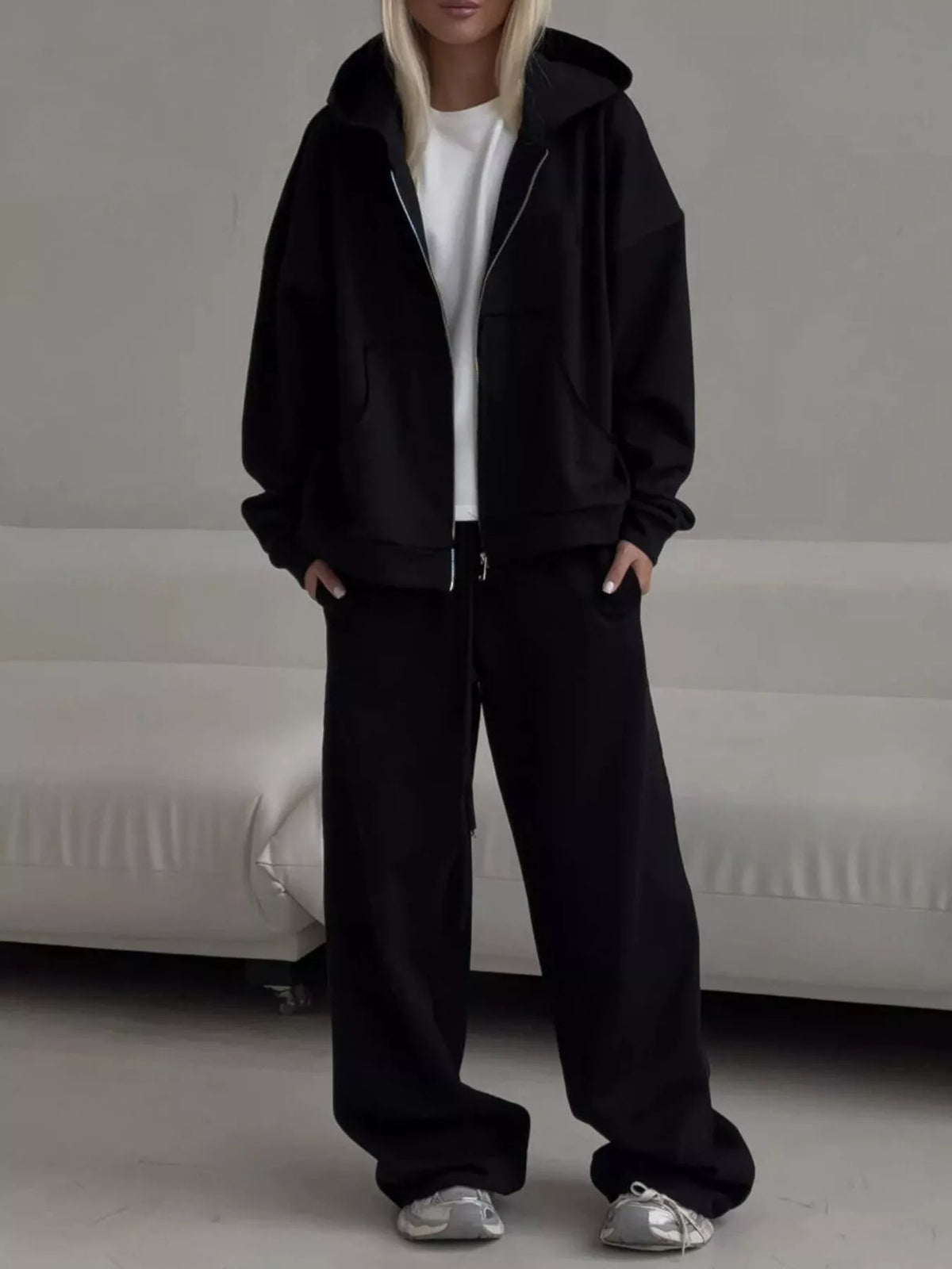 Zip-Up Hoodie & Wide-Leg Sweatpants Set by Belle Bijouix – view 7 of 29