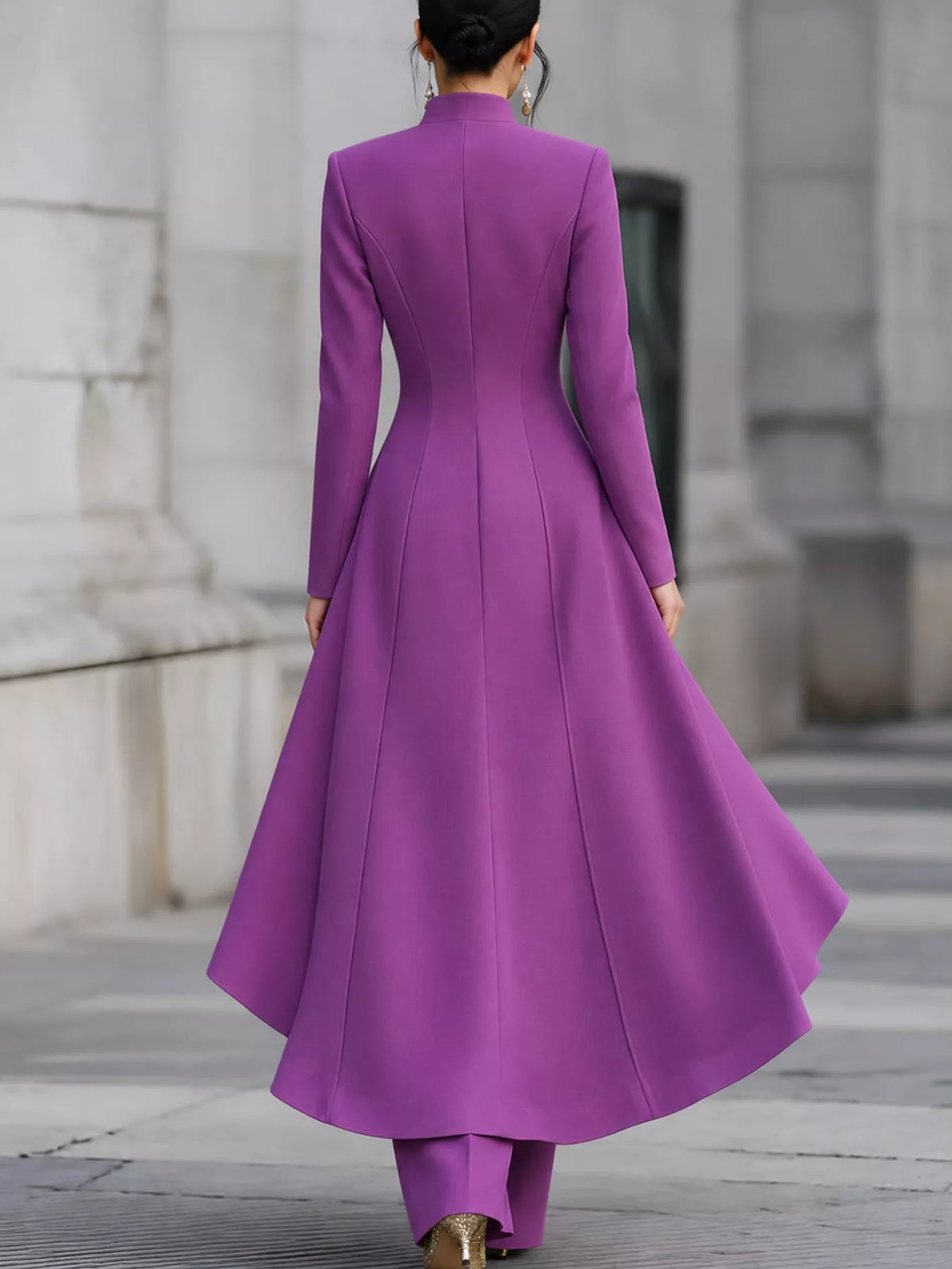 Ruffled High-Low Button Tunic & Wide-Leg Pants Set in Grape Purple by Belle Bijouix – view 75 of 82