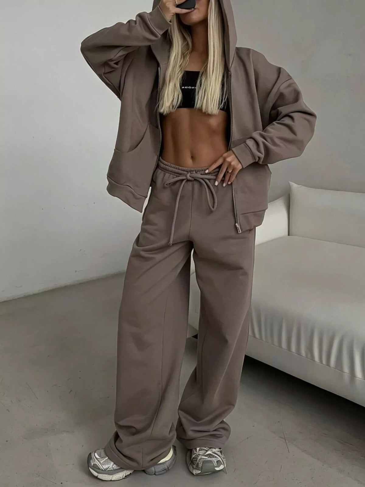 Zip-Up Hoodie & Wide-Leg Sweatpants Set by Belle Bijouix – view 18 of 29