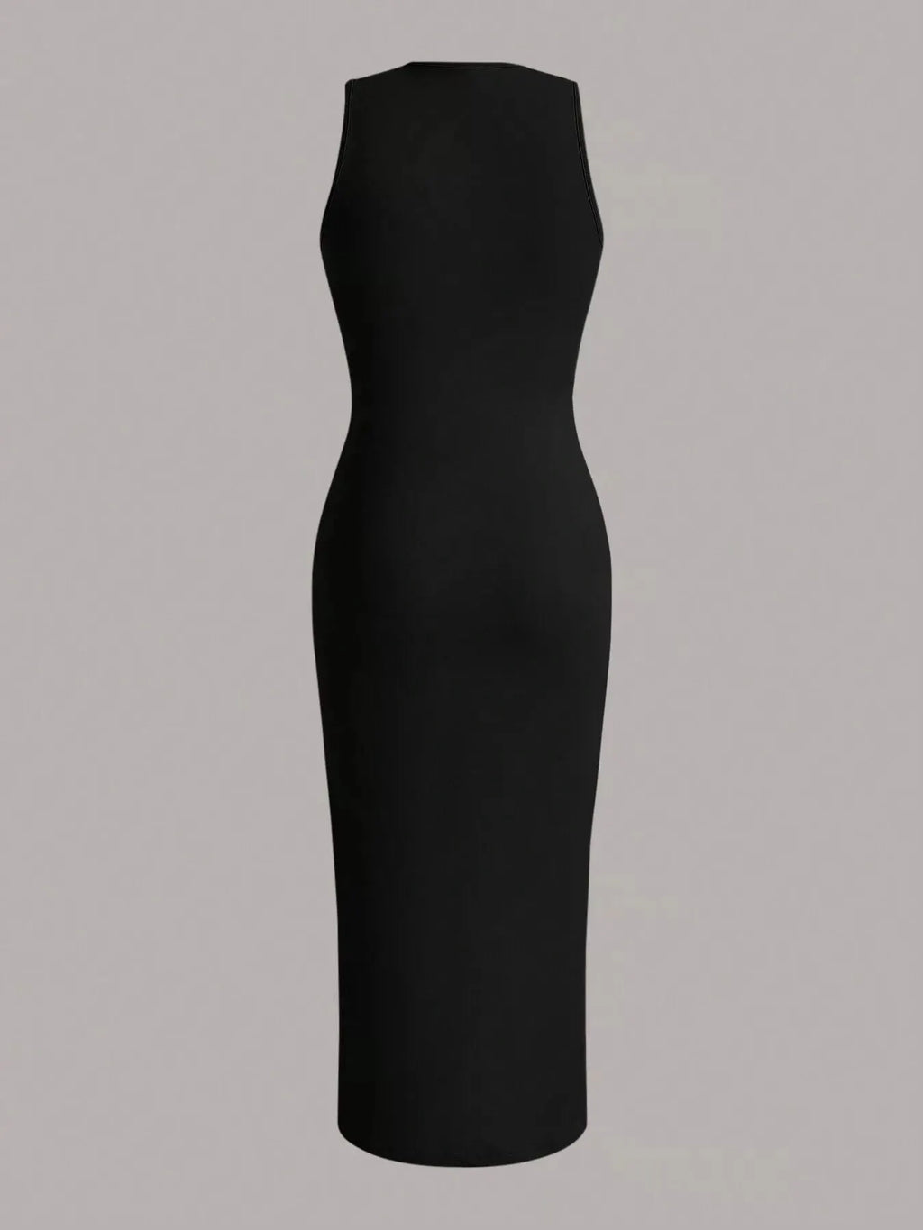 Sleeveless black round-neck midi dress by Belle Bijouix with stretch fabric