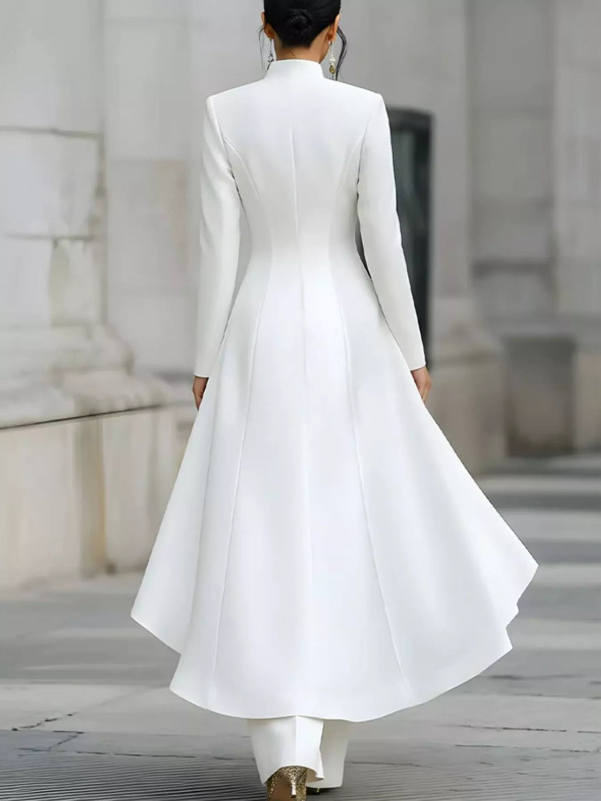 Ruffled High-Low Button Tunic & Wide-Leg Pants Set in White by Belle Bijouix – view 8 of 82