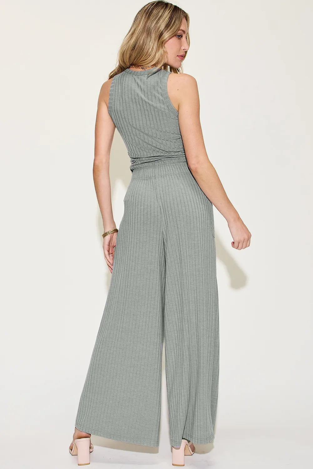 Basic Bae ribbed tank and wide-leg pants 2-piece set in gray by Belle Bijouix