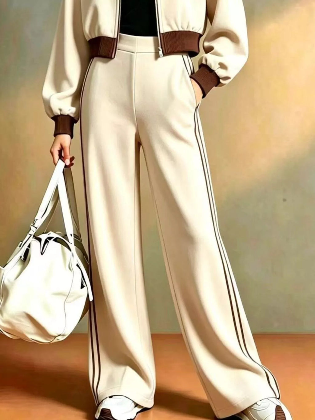 Contrast Ribbed Jacket & Wide-Leg Tracksuit Set by Belle Bijouix – view 3 of 9