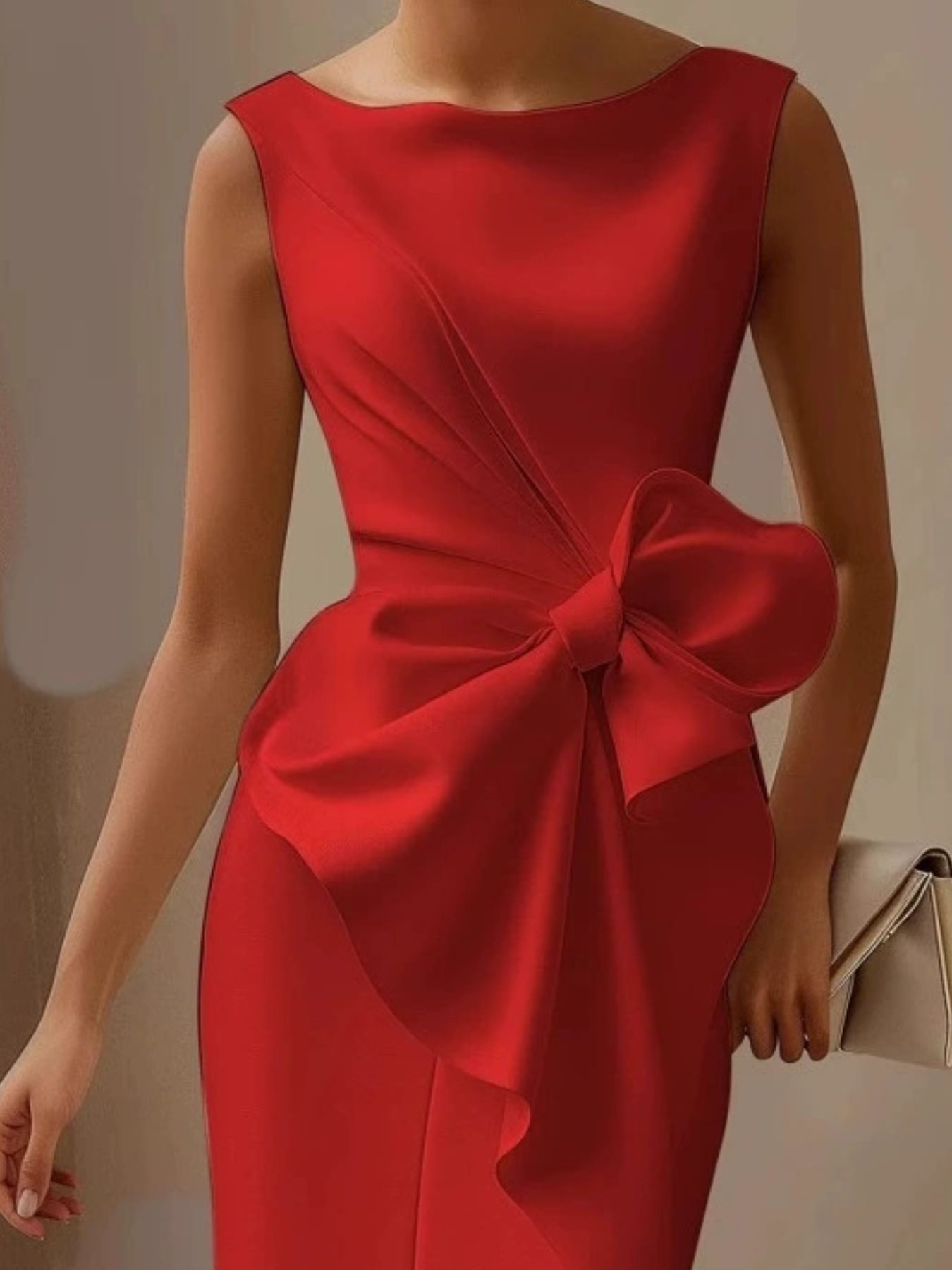 Dress Bellebijouix red sleeveless bowknot dress with large waist bow