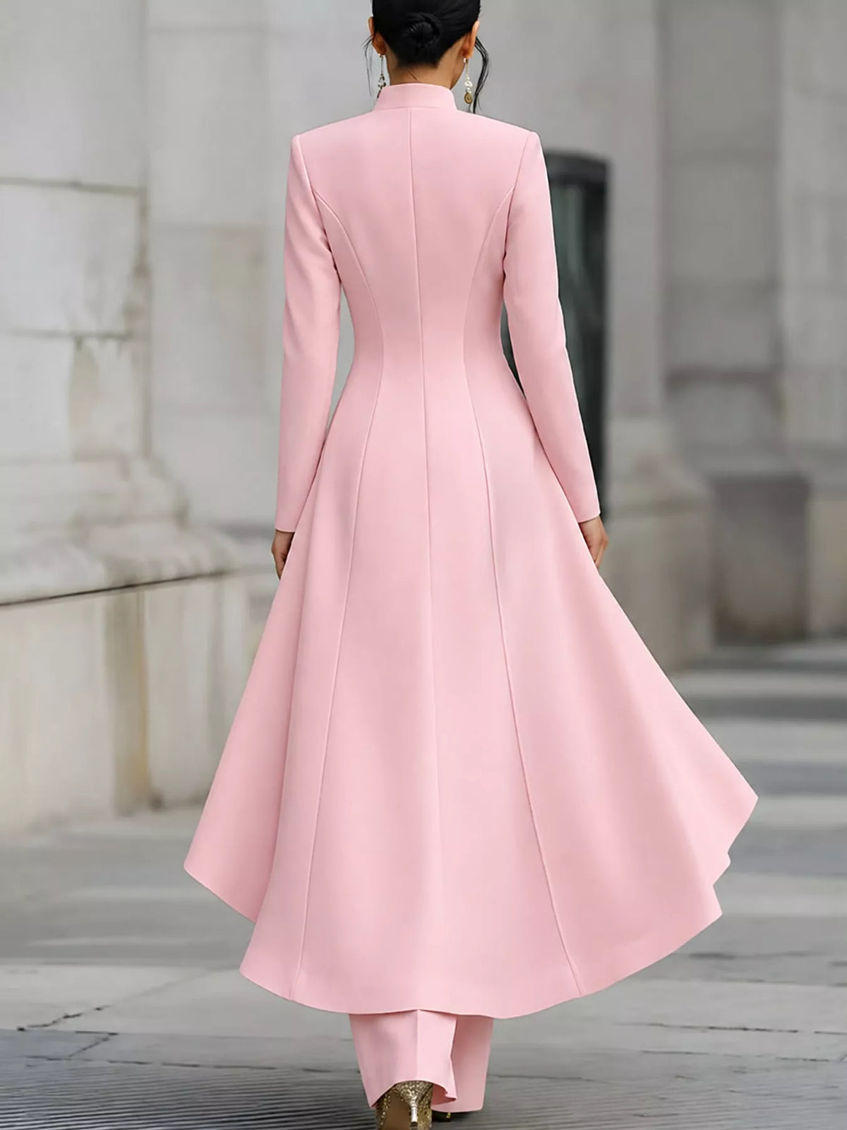 Ruffled High-Low Button Tunic & Wide-Leg Pants Set in Pink by Belle Bijouix – view 17 of 82