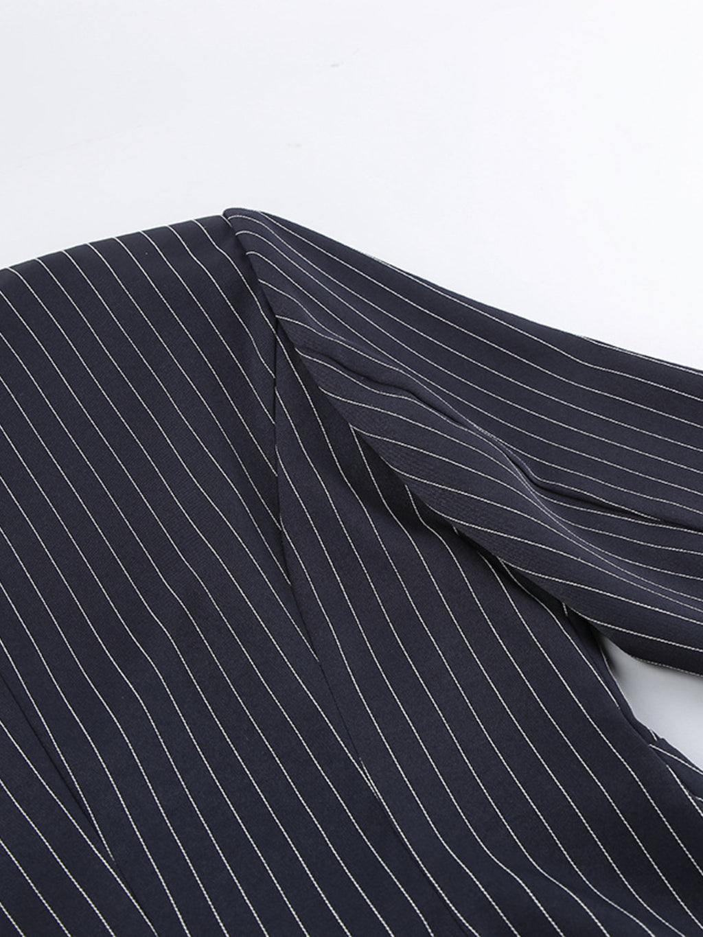 Striped blazer and mini skirt set by Belle Bijouix, navy with white pinstripes
