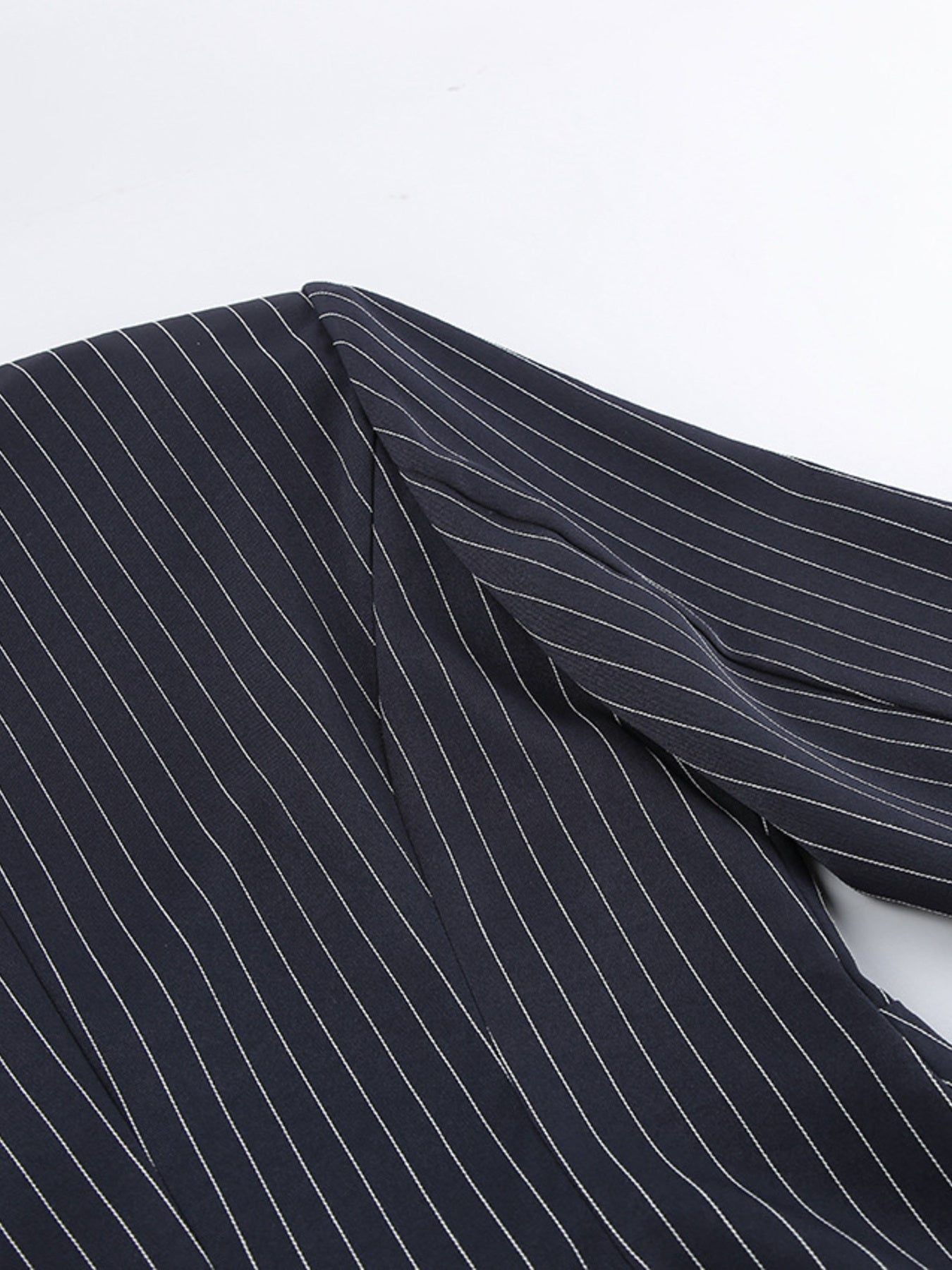 Striped blazer and mini skirt set by Belle Bijouix, navy with white pinstripes