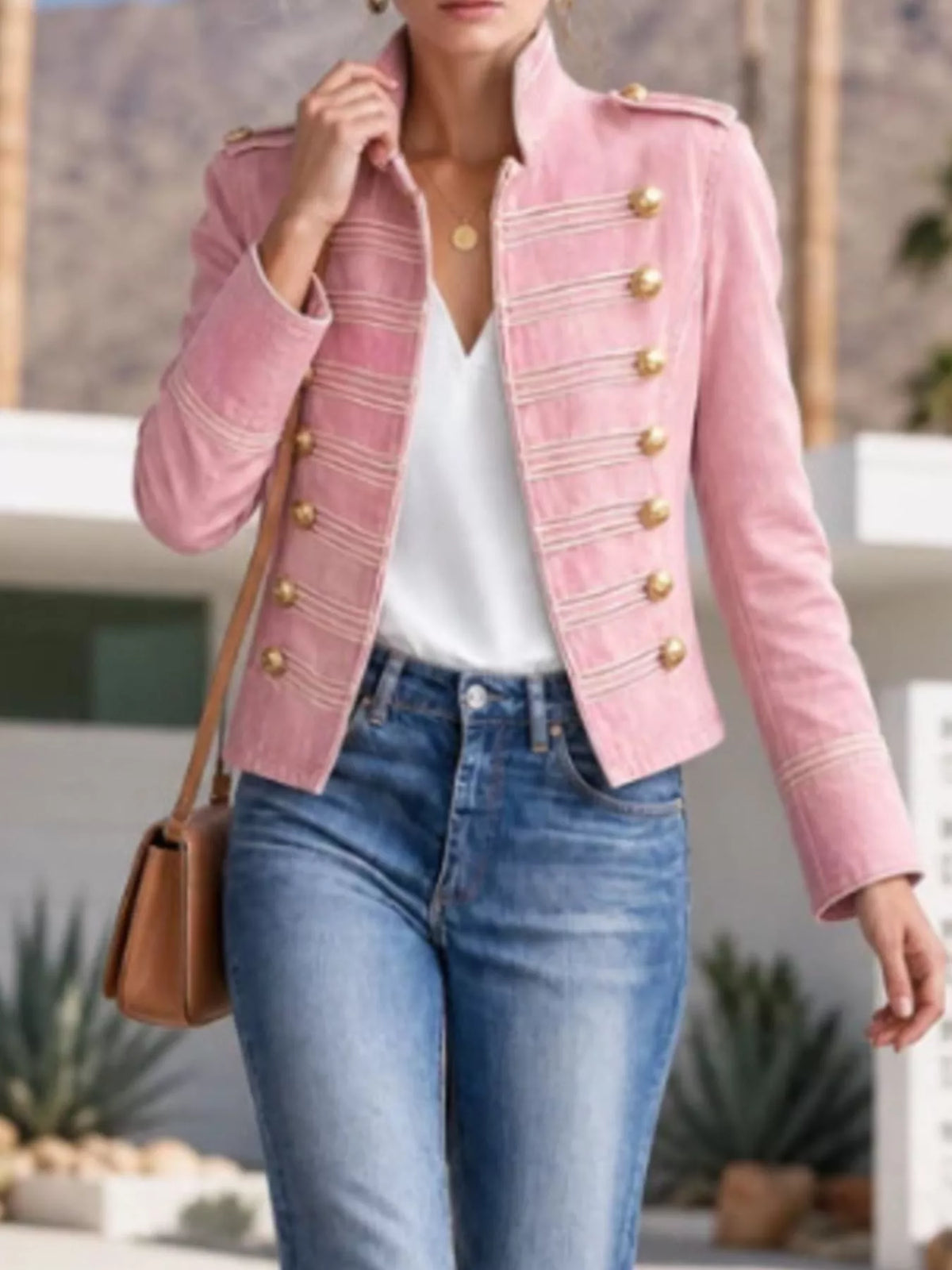Military Denim Jacket with Gold Buttons by Belle Bijouix – view 2 of 5