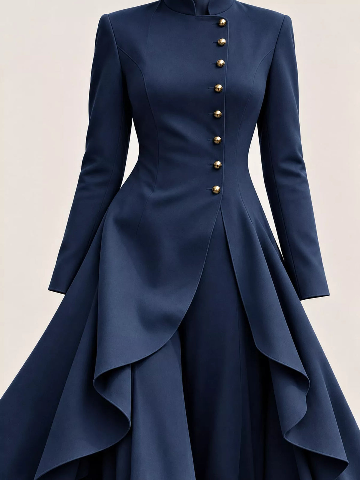 Ruffled High-Low Button Tunic & Wide-Leg Pants Set in Navy by Belle Bijouix – view 39 of 82