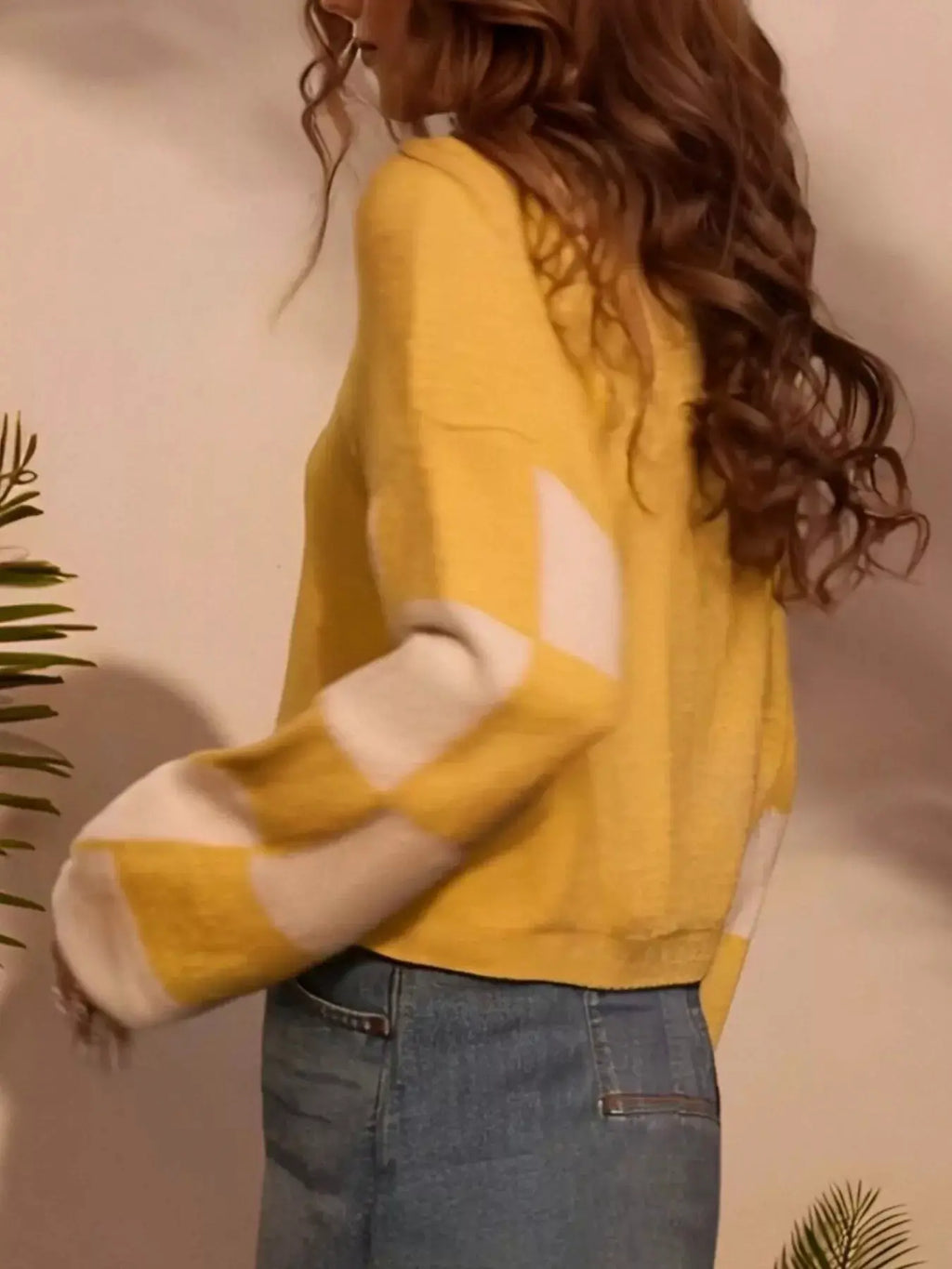 Color Block Long Sleeve Sweater in yellow with white panels