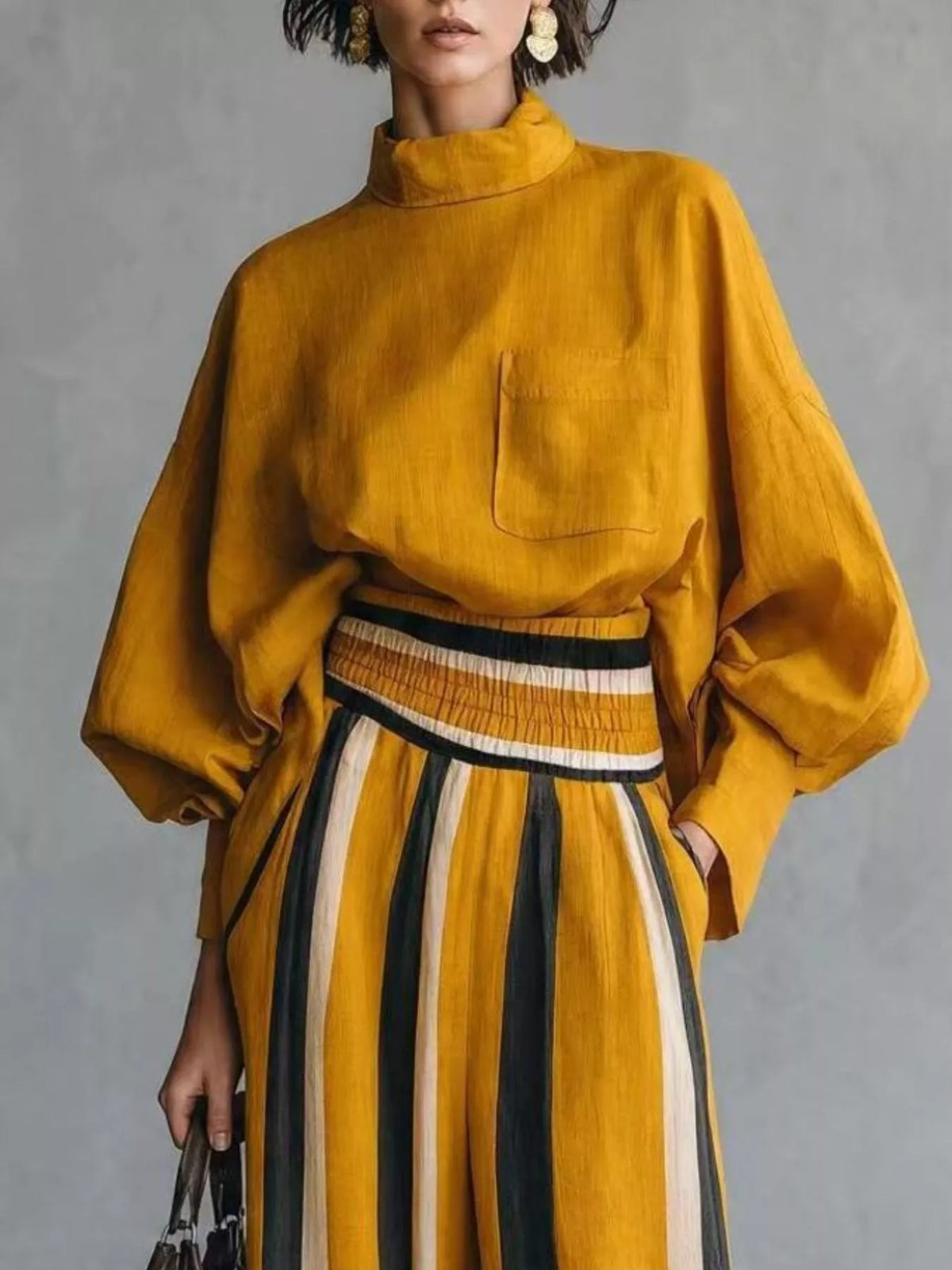 Mock Neck Top & Striped Wide-Leg Pants Set by Belle Bijouix – view 8 of 12
