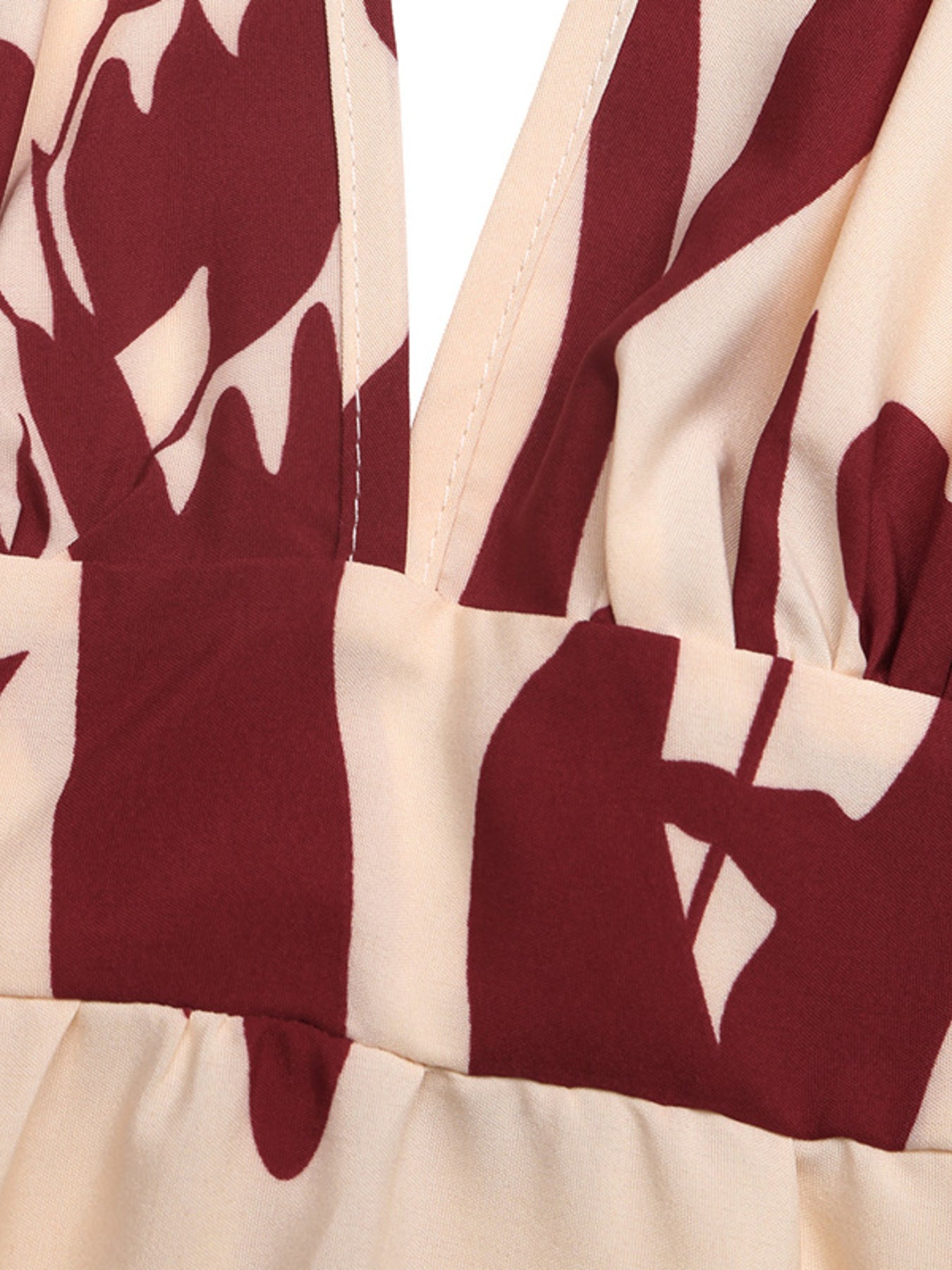 Trendsi Deep V-Neck Spaghetti Strap Maxi Dress with burgundy beige abstract print