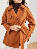 Double-Breasted Tie-Waist Short Trench Coat in Caramel by Belle Bijouix – view 1 of 20