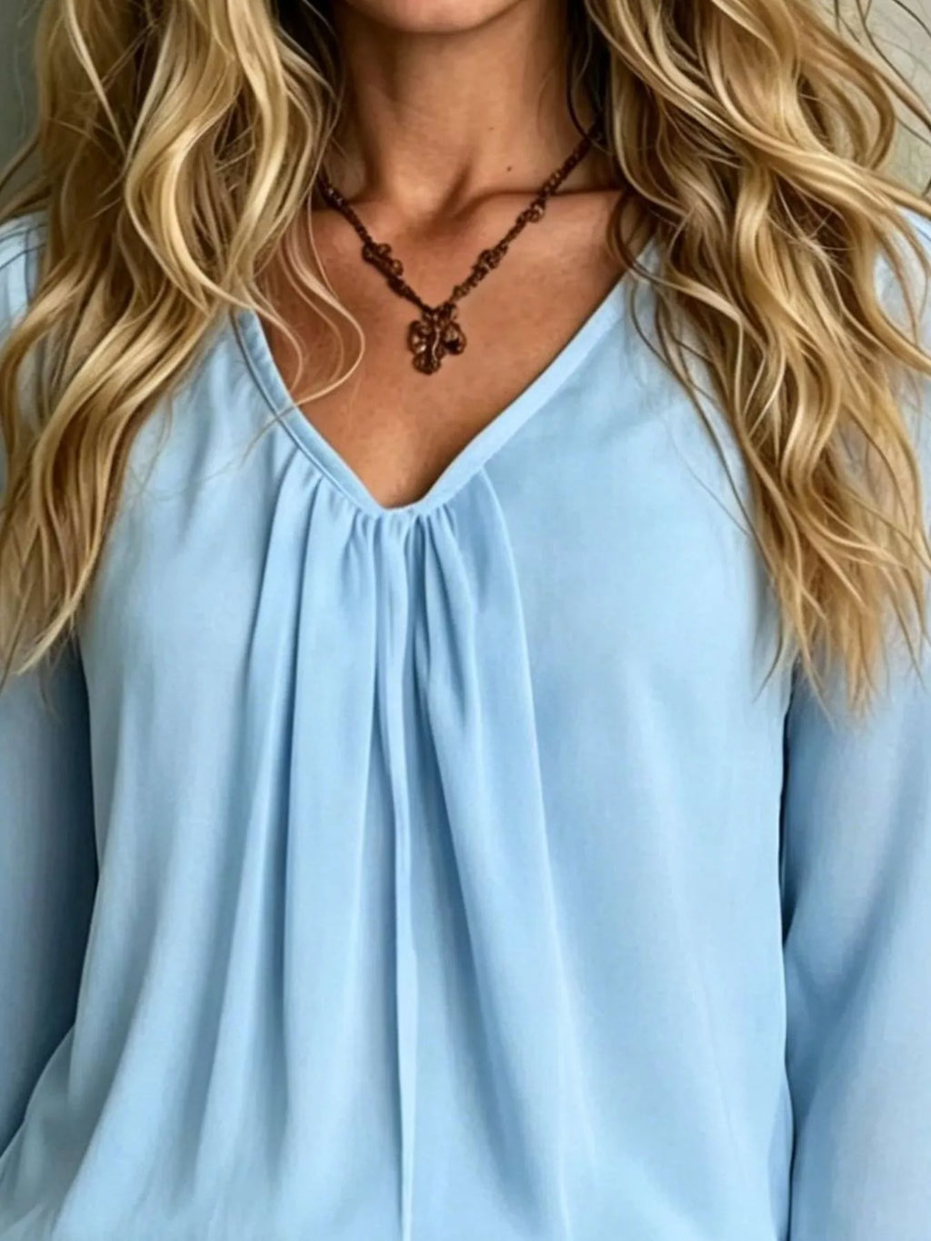 V-Neck Flounce Sleeve Blouse