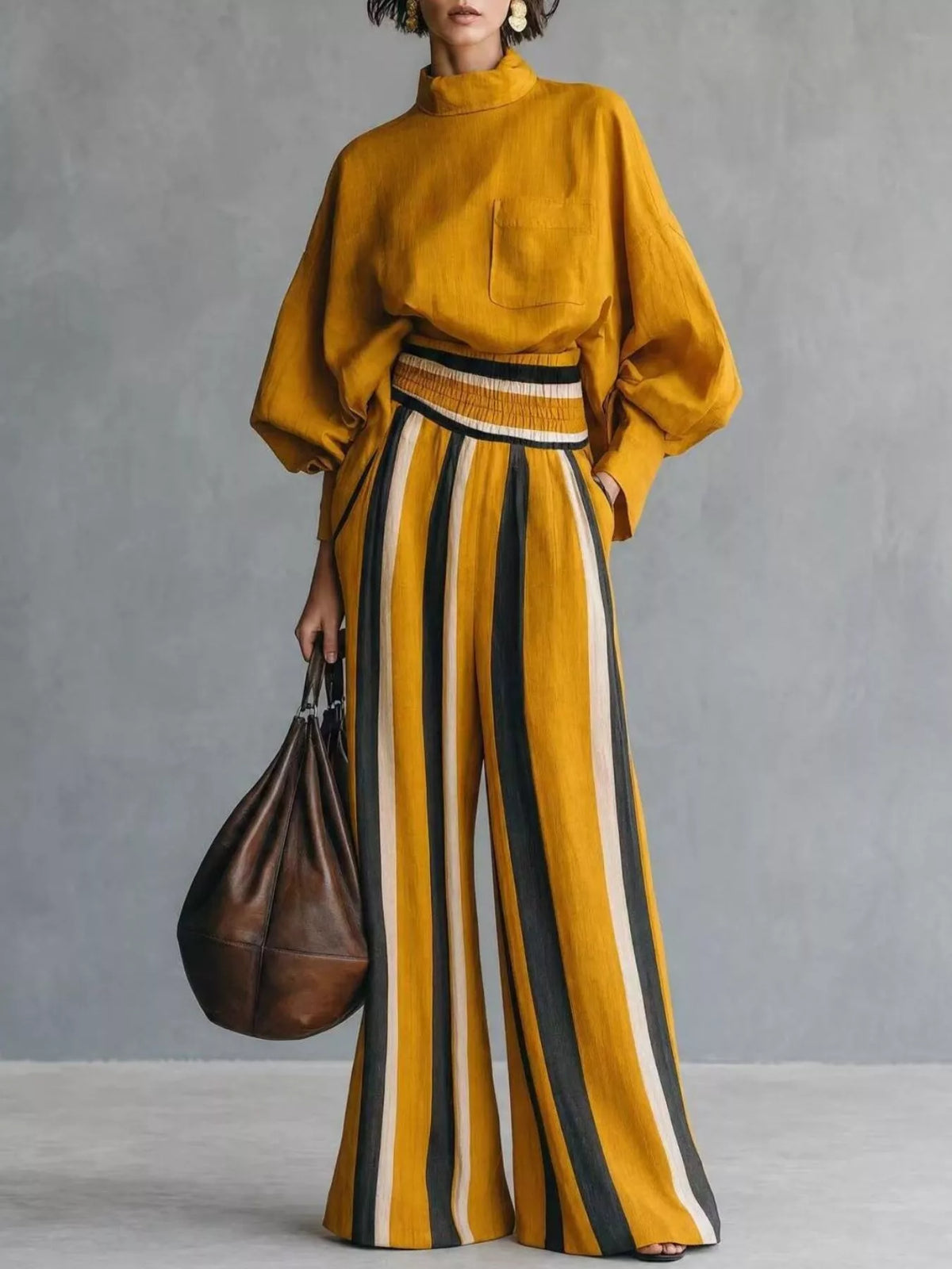 Mock Neck Top & Striped Wide-Leg Pants Set by Belle Bijouix – view 7 of 12
