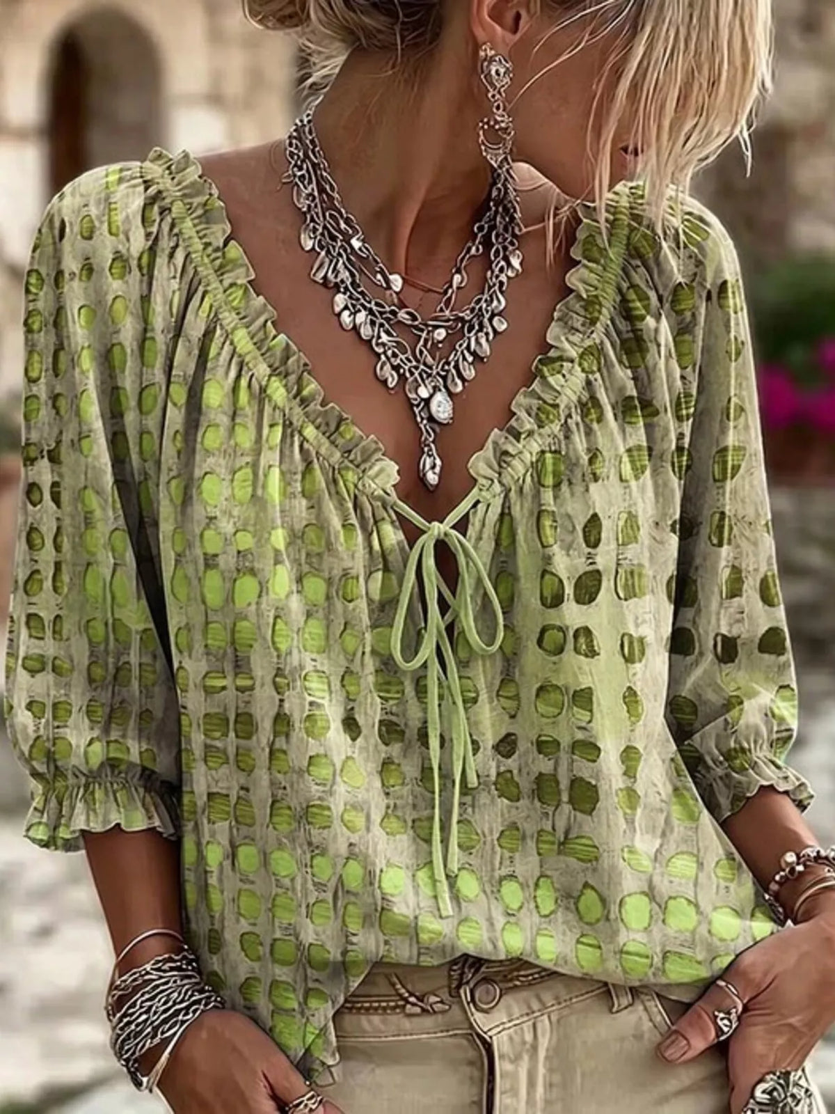 Tie Neck 3/4 Sleeve Blouse